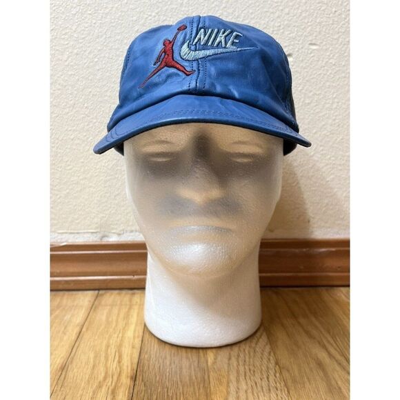 Vintage Nike Air Jordan Bootleg Blue Genuine Leather Stapback Hat Made In USA